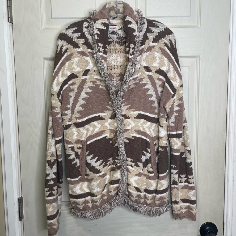 Faherty Women's Brown Aztec Cotton Cardigan Sz S
